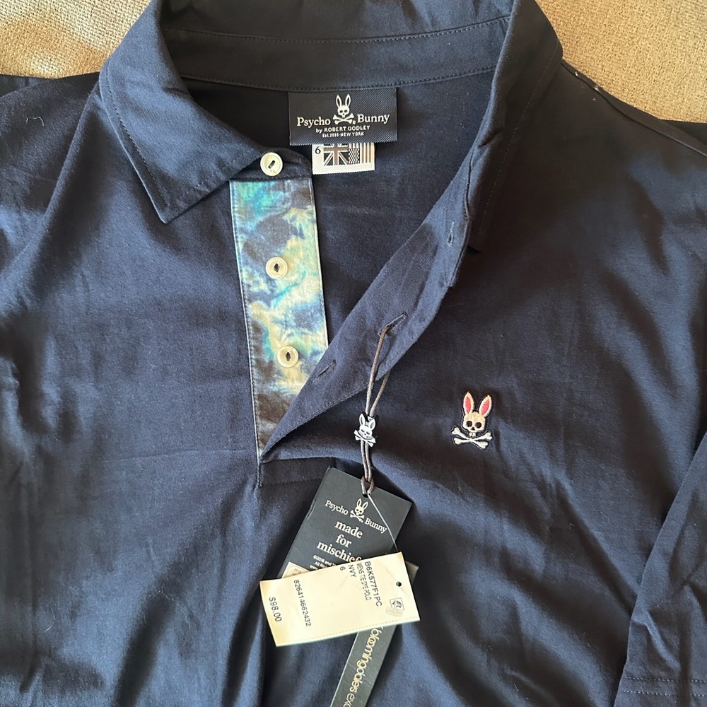 Psycho Bunny Men's Black Polo with Iridescent Detail